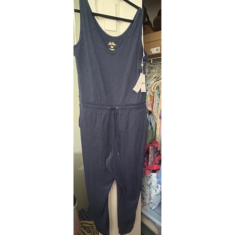 Lilly Pulitzer UPF50+ Maisie Jumpsuit Sleeveless Romper Heathered Blue x Noir XL